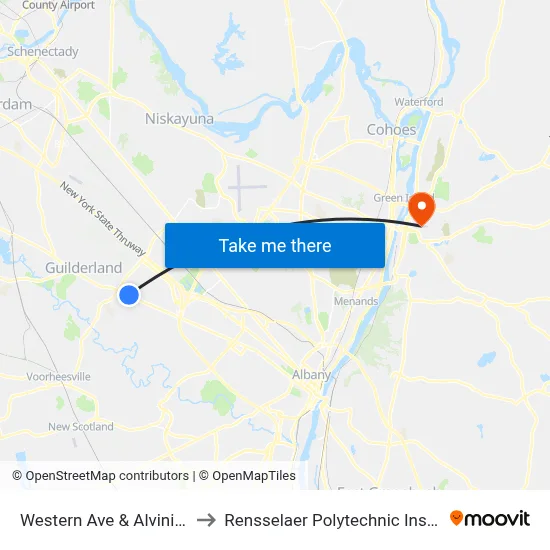 Western Ave & Alvinia Rd to Rensselaer Polytechnic Institute map