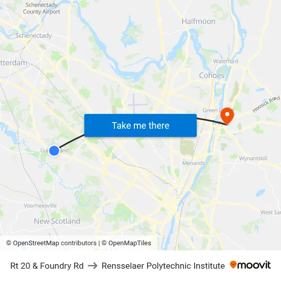 Rt 20 & Foundry Rd to Rensselaer Polytechnic Institute map