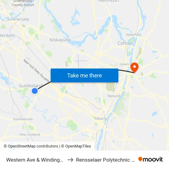 Western Ave & Windingbrook Dr to Rensselaer Polytechnic Institute map
