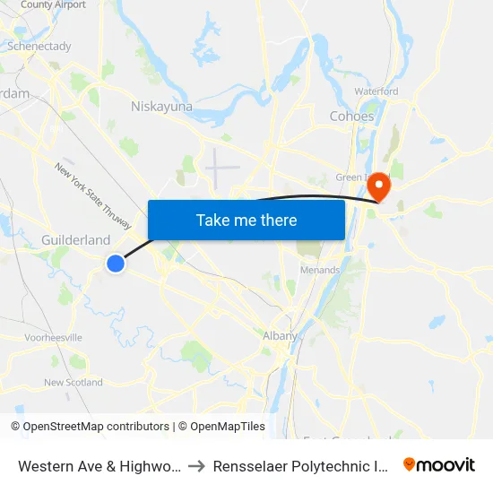 Western Ave & Highwood Cir to Rensselaer Polytechnic Institute map