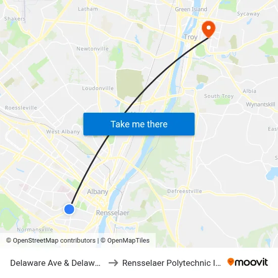 Delaware Ave & Delaware Terr to Rensselaer Polytechnic Institute map