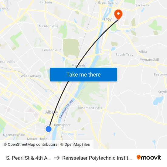 S. Pearl St & 4th Ave to Rensselaer Polytechnic Institute map