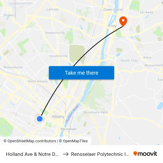 Holland Ave & Notre Dame Dr to Rensselaer Polytechnic Institute map
