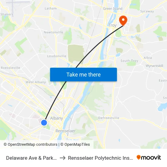 Delaware Ave & Park Ave to Rensselaer Polytechnic Institute map