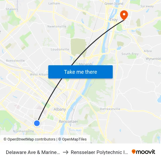 Delaware Ave & Marinello Terr to Rensselaer Polytechnic Institute map