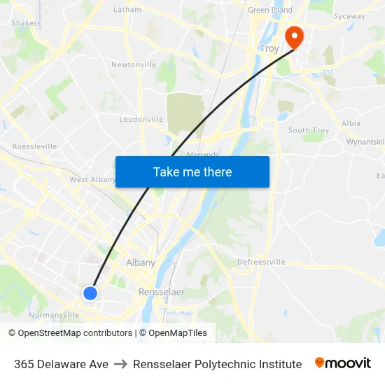 365 Delaware Ave to Rensselaer Polytechnic Institute map