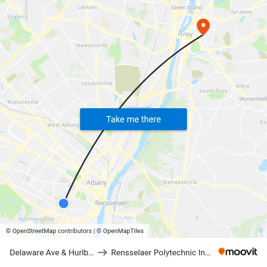 Delaware Ave & Hurlbut St to Rensselaer Polytechnic Institute map