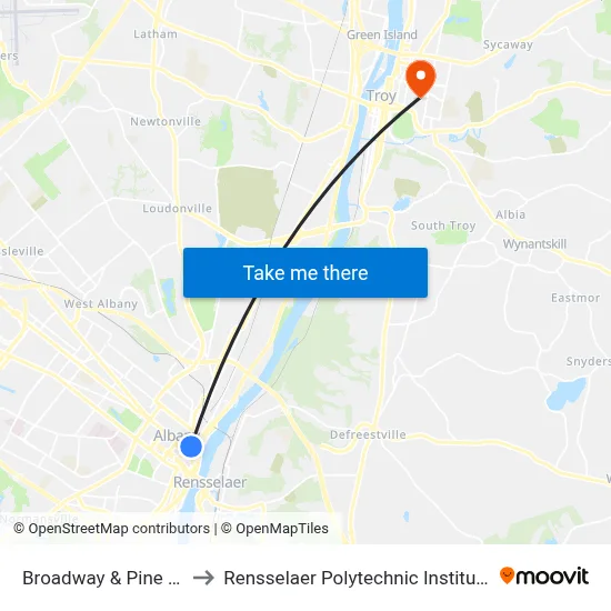 Broadway & Pine St to Rensselaer Polytechnic Institute map