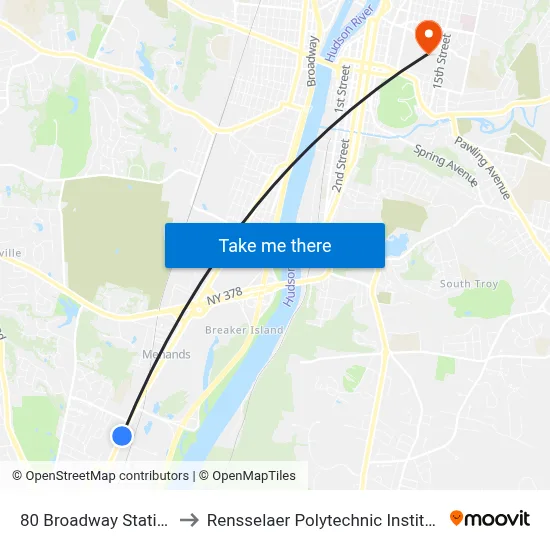 80 Broadway Station to Rensselaer Polytechnic Institute map