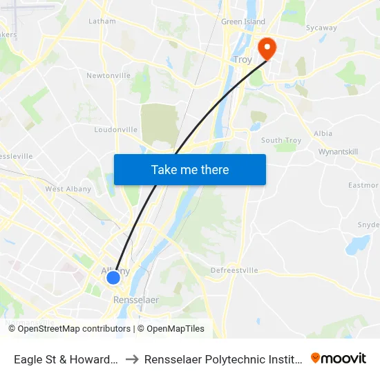 Eagle St & Howard St to Rensselaer Polytechnic Institute map