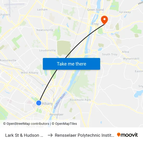 Lark St & Hudson Ave to Rensselaer Polytechnic Institute map