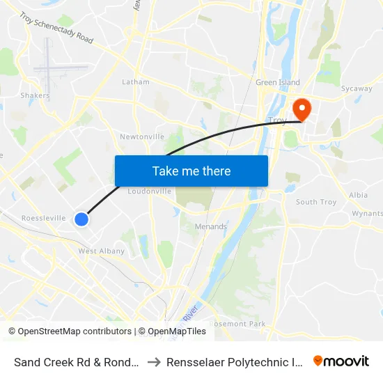 Sand Creek Rd & Rondack Rd to Rensselaer Polytechnic Institute map