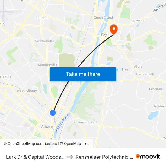 Lark Dr & Capital Woods Apts  #1 to Rensselaer Polytechnic Institute map
