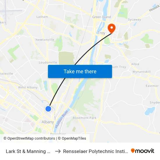 Lark St & Manning Blvd to Rensselaer Polytechnic Institute map