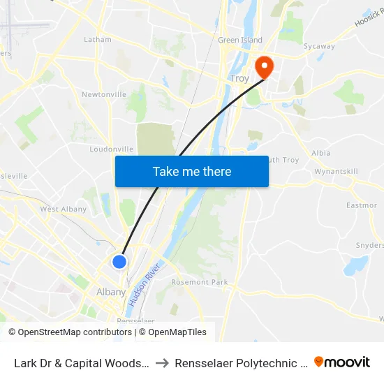 Lark Dr & Capital Woods Apts  #2 to Rensselaer Polytechnic Institute map