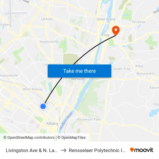 Livingston Ave & N. Lake Ave to Rensselaer Polytechnic Institute map