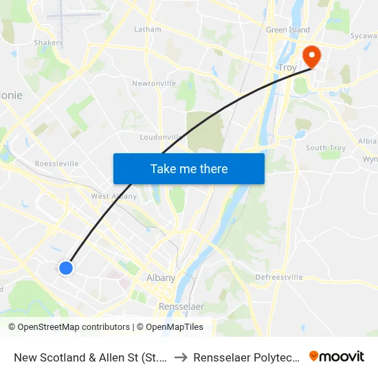 New Scotland & Allen St (St. Peter's Hospital) to Rensselaer Polytechnic Institute map