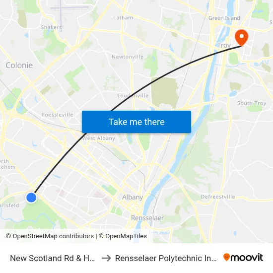 New Scotland Rd & Hopi St to Rensselaer Polytechnic Institute map