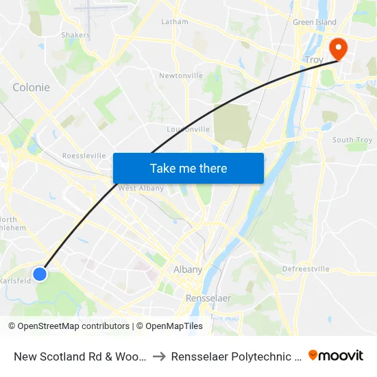 New Scotland Rd & Woodside Dr to Rensselaer Polytechnic Institute map