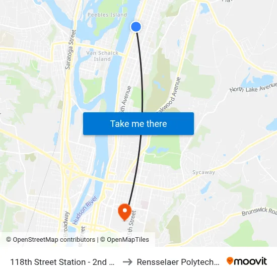 118th Street Station - 2nd Ave & 118th St to Rensselaer Polytechnic Institute map