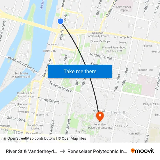 River St & Vanderheyden St to Rensselaer Polytechnic Institute map