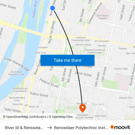 River St & Rensselaer St to Rensselaer Polytechnic Institute map