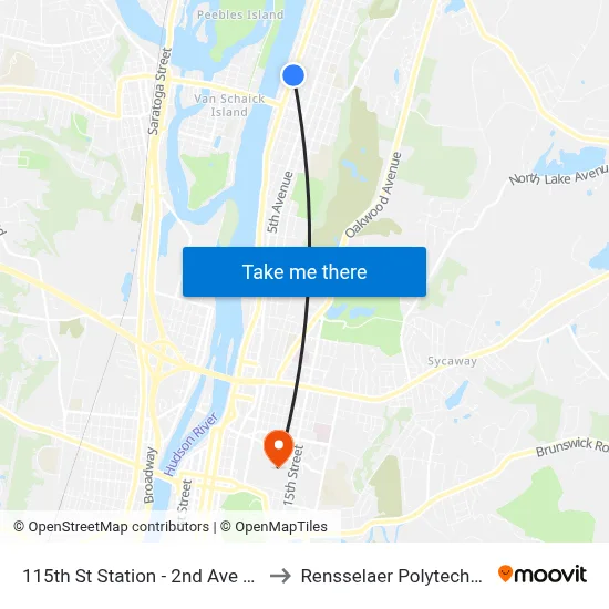 115th St Station - 2nd Ave & 115th Street to Rensselaer Polytechnic Institute map