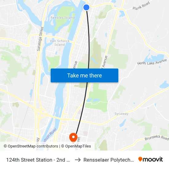 124th Street Station - 2nd Ave & 124th St to Rensselaer Polytechnic Institute map