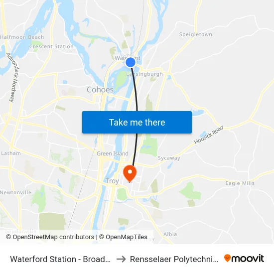 Waterford Station - Broad St & 4th St to Rensselaer Polytechnic Institute map