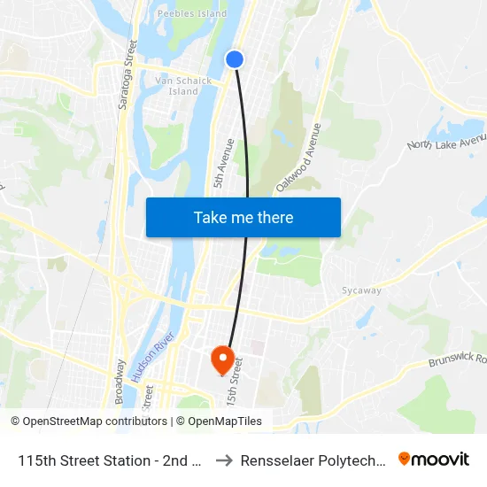 115th Street Station - 2nd Ave & 115th St to Rensselaer Polytechnic Institute map