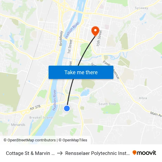 Cottage St & Marvin Ave to Rensselaer Polytechnic Institute map