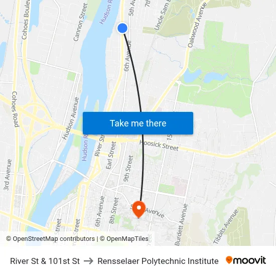 River St & 101st St to Rensselaer Polytechnic Institute map