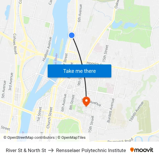 River St & North St to Rensselaer Polytechnic Institute map