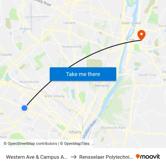 Western Ave & Campus Access Road to Rensselaer Polytechnic Institute map