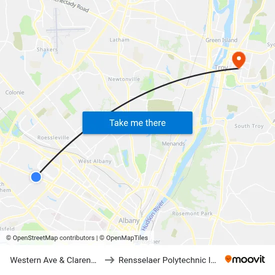 Western Ave & Clarendon Rd to Rensselaer Polytechnic Institute map