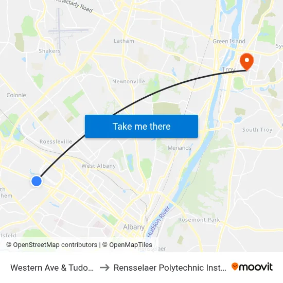 Western Ave & Tudor Rd to Rensselaer Polytechnic Institute map
