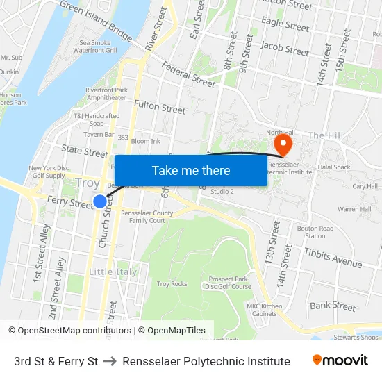 3rd St & Ferry St to Rensselaer Polytechnic Institute map