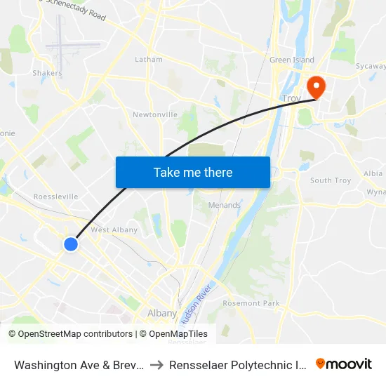 Washington Ave & Brevator St to Rensselaer Polytechnic Institute map
