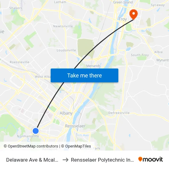 Delaware Ave & Mcalpin St to Rensselaer Polytechnic Institute map