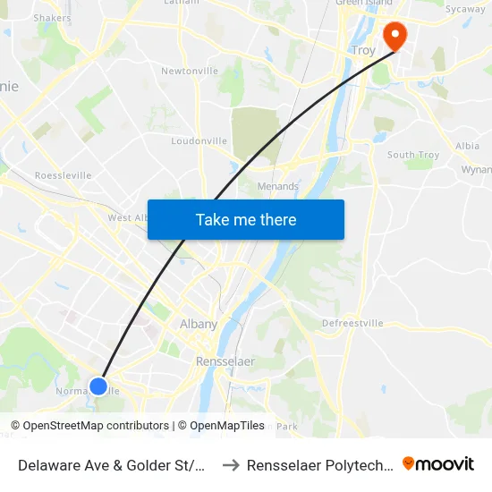 Delaware Ave & Golder St/Normanskill Ave to Rensselaer Polytechnic Institute map