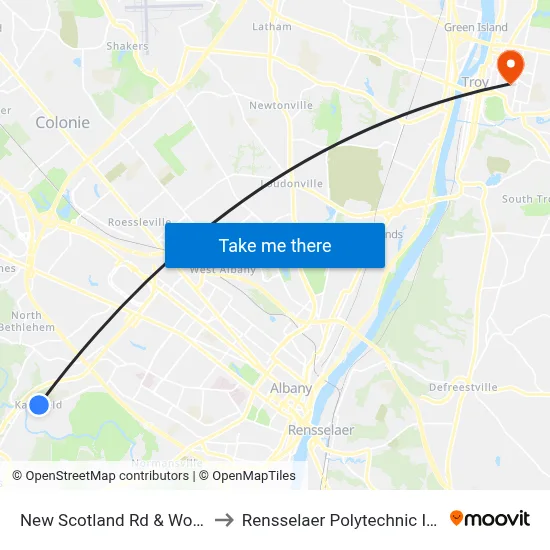 New Scotland Rd & Wood Terr to Rensselaer Polytechnic Institute map