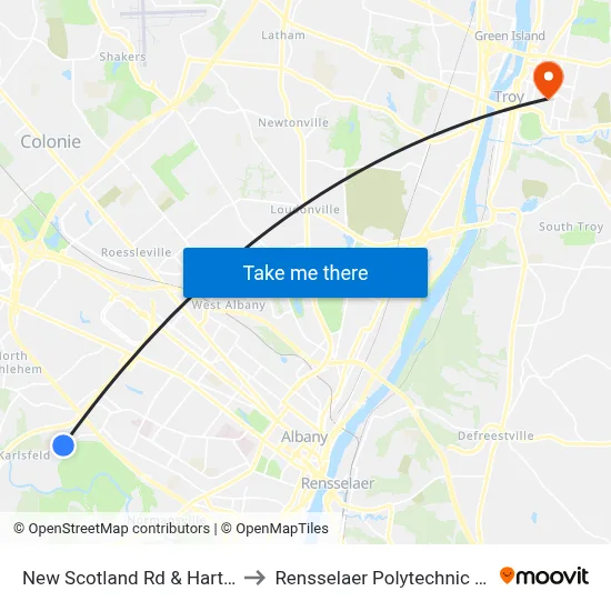 New Scotland Rd & Hartman Rd to Rensselaer Polytechnic Institute map