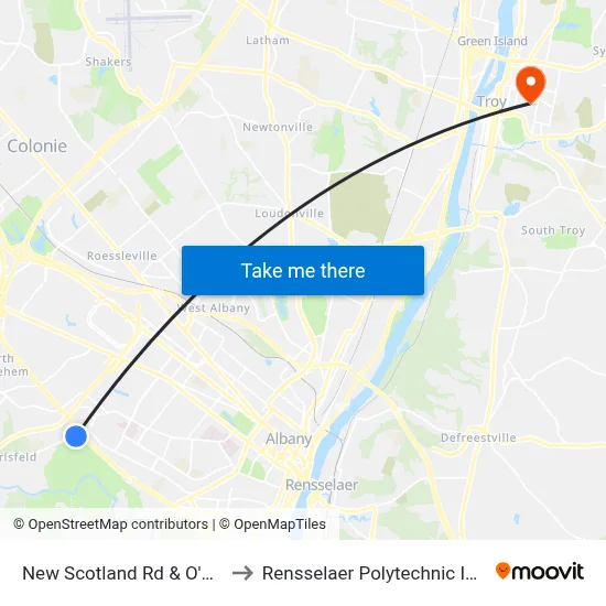 New Scotland Rd & O'Neil Rd to Rensselaer Polytechnic Institute map