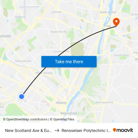 New Scotland Ave & Euclid Ave to Rensselaer Polytechnic Institute map