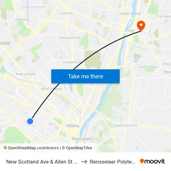 New Scotland Ave & Allen St (St. Peters Hospital) to Rensselaer Polytechnic Institute map