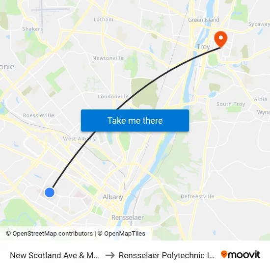 New Scotland Ave & Main Ave to Rensselaer Polytechnic Institute map