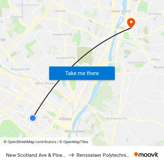 New Scotland Ave & Pinewood Ave to Rensselaer Polytechnic Institute map