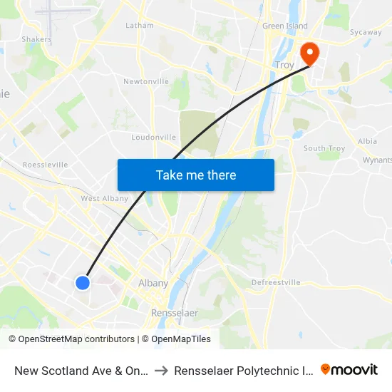 New Scotland Ave & Ontario St to Rensselaer Polytechnic Institute map