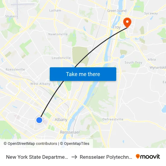 New York State Department Of Health to Rensselaer Polytechnic Institute map