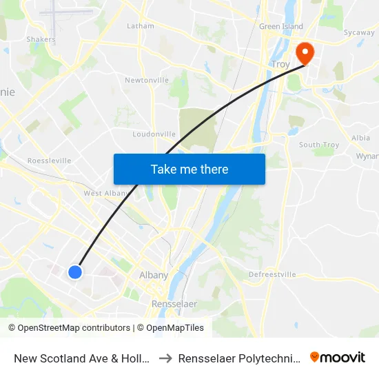 New Scotland Ave & Hollywood Ave to Rensselaer Polytechnic Institute map